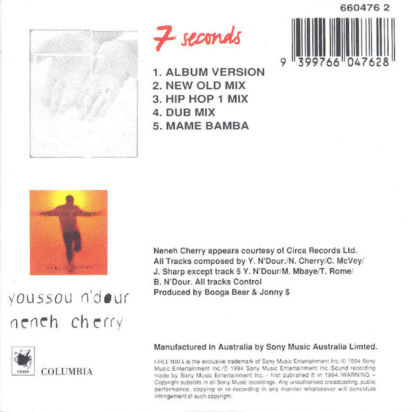 Youssou N'Dour With Neneh Cherry : 7 Seconds (CD, Single, Car)