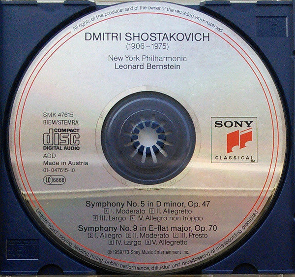 Shostakovich*, Leonard Bernstein, New York Philharmonic : Symphonies Nos. 5 & 9 (CD, Comp)
