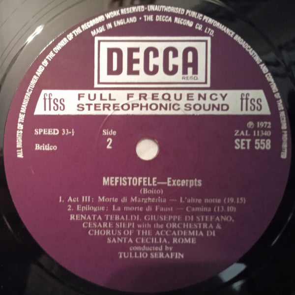 Giuseppe Di Stefano as Faust, with Renata Tebaldi and Cesare Siepi : Excerpts From Boito's Mefistofele (LP)