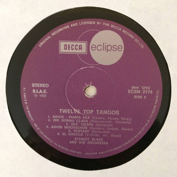 Stanley Black & His Orchestra : Twelve Top Tangos (LP, Album, RE)