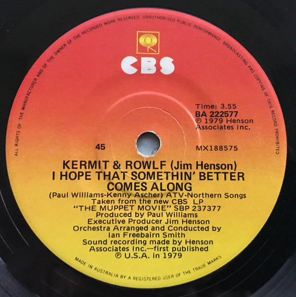 Kermit The Frog, Rowlf, Jim Henson : Rainbow Connection (7", Single)