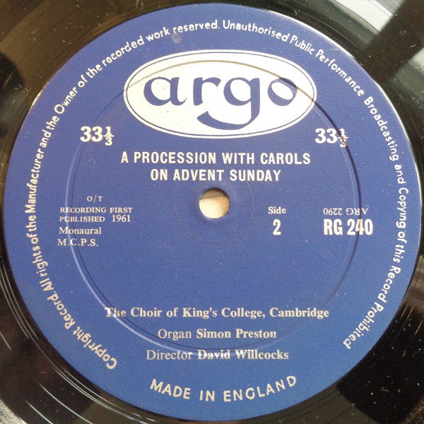 The Choir Of King's College, Cambridge* Directed By David Willcocks : A Procession With Carols (LP, Mono)