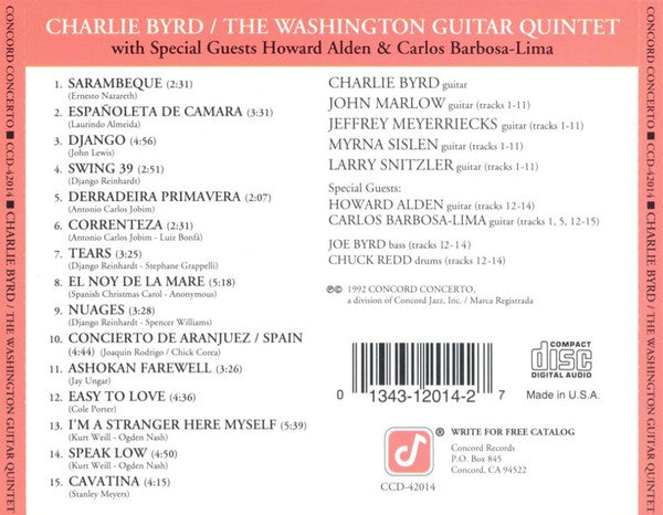 Charlie Byrd, The Washington Guitar Quintet, Howard Alden, Carlos Barbosa-Lima : The Washington Guitar Quintet (CD, Album)