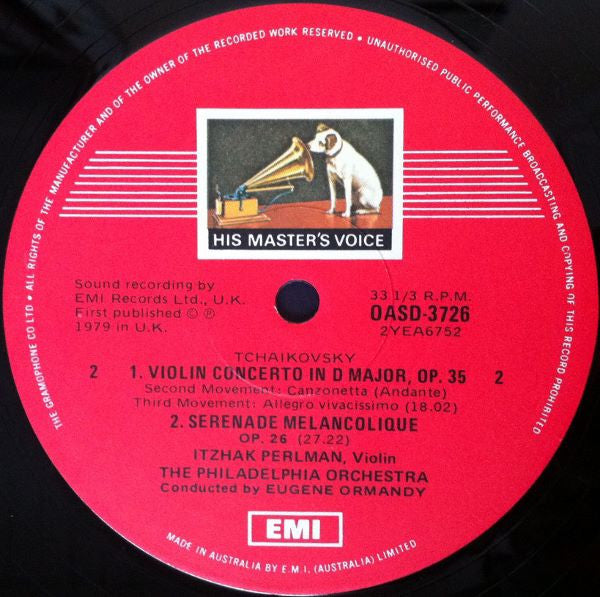Tchaikovsky* - Perlman*, Ormandy* and Philadelphia Orchestra* : Violin Concerto / Sérénade mélancolique (LP, Album)