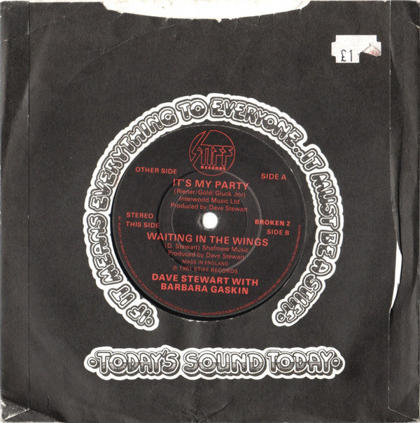 Dave Stewart With Barbara Gaskin* : It's My Party (7", Single, Com)
