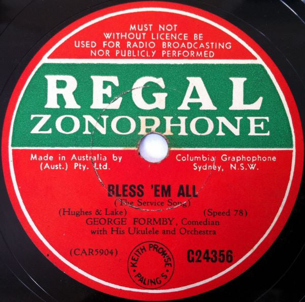 George Formby-Comedian With His Ukulele And Orchestra* : Letting The New Year In / Bless 'Em All (Shellac, 10")