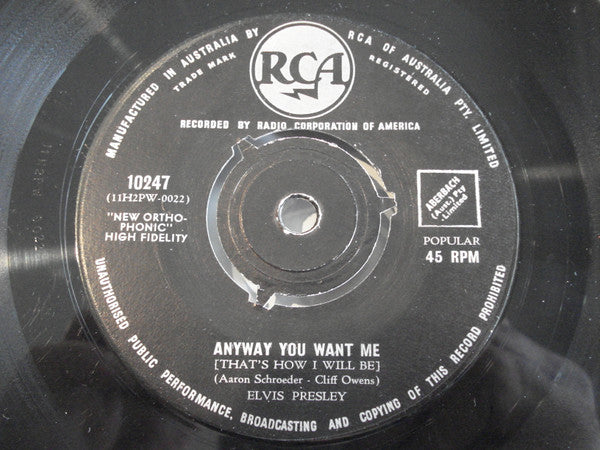 Elvis Presley : Love Me Tender / Anyway You Want Me (7", Single, Pus)