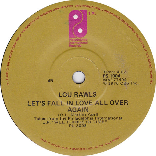 Lou Rawls : You'll Never Find Another Love Like Mine / Let's Fall In Love All Over Again (7", Single)