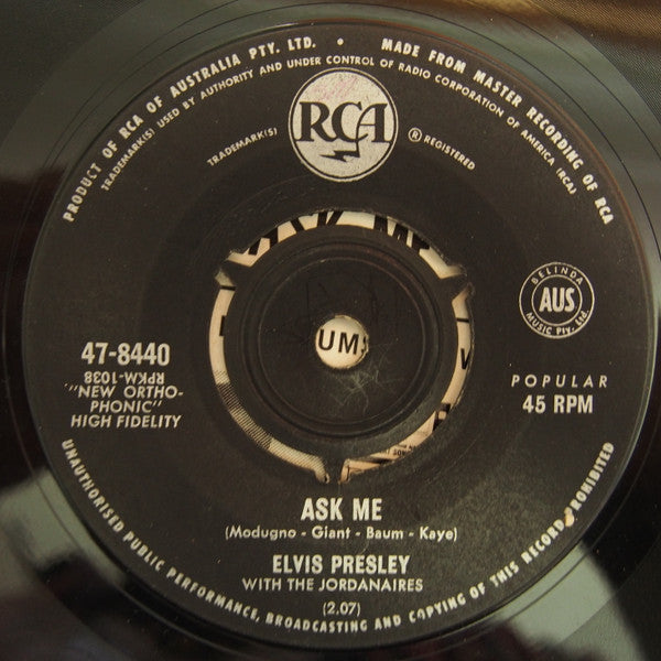 Elvis* : Ain't That Loving You Baby (7", Single, Pic)