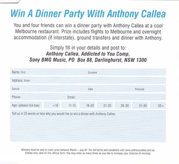 Anthony Callea : Addicted To You (CD, Single)
