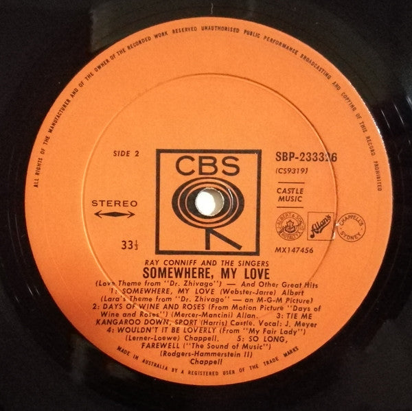 Ray Conniff And The Singers : Somewhere My Love (LP, Album)
