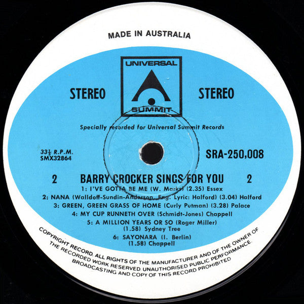 Barry Crocker : Sings For You! (LP)
