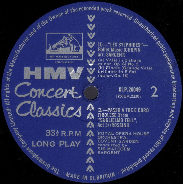 Chopin*, Rossini*, Sir Malcolm Sargent, Royal Opera House Orchestra, Covent Garden* : Les Sylphides / William Tell Ballet Music (LP, Mono)