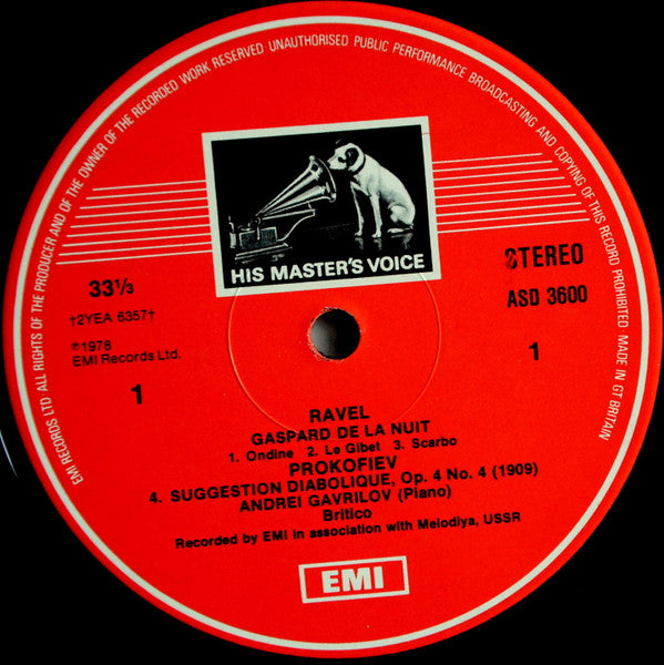 Andrei Gavrilov : Ravel: Gaspard De La Nuit, Balakirev: Islamey, Tchaikovsky: Theme & Variations, Op. 19 No. 6, Liszt: La Campanella (LP, Album)