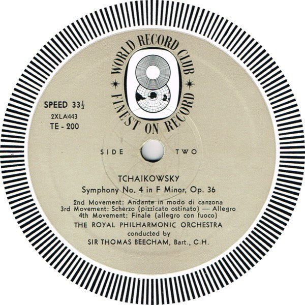 Tchaikowsky* / Sir Thomas Beecham, Bart., C.H.* Conducts The Royal Philharmonic Orchestra* : Symphony 4 In F Minor, Opus 36 (LP, Album, Mono, Club)