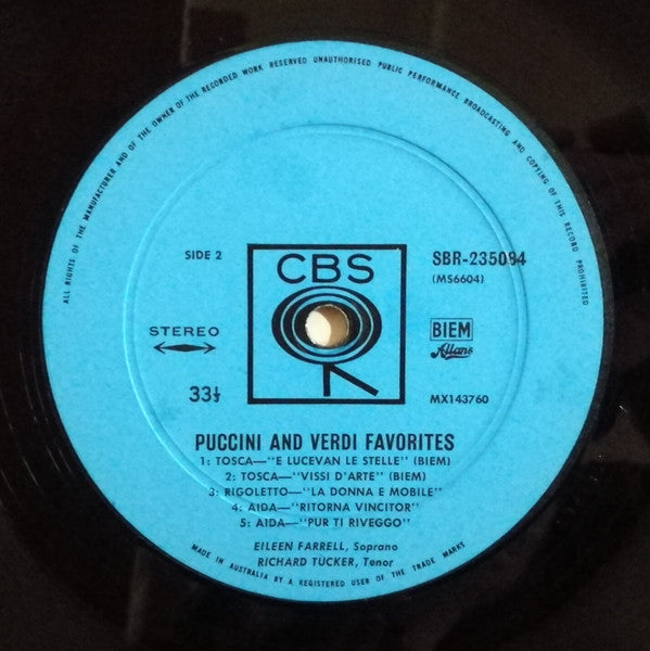 Eileen Farrell & Richard Tucker (2) : Puccini & Verdi Favorites (LP)