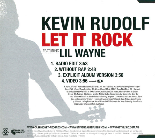 Kevin Rudolf Featuring Lil Wayne : Let It Rock (CD, Single, Enh)