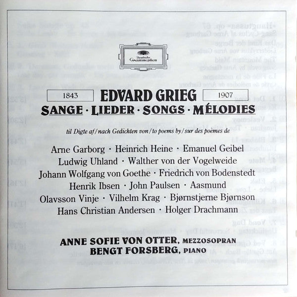 Grieg* : Anne Sofie von Otter • Bengt Forsberg : Songs · Lieder (CD, Album)
