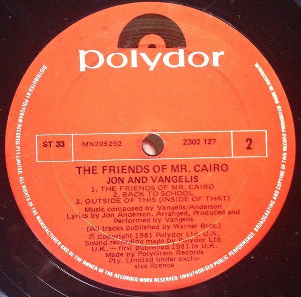 Jon And Vangelis* : The Friends Of Mr. Cairo (LP, Album)
