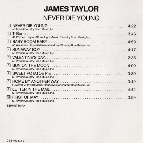 James Taylor (2) : Never Die Young (CD, Album)