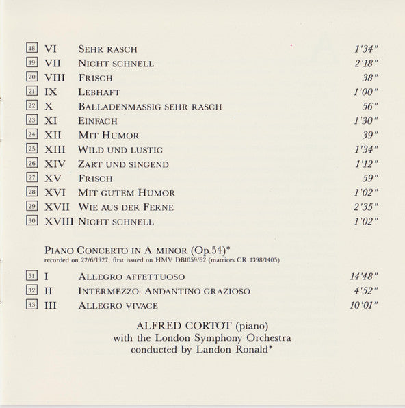 Alfred Cortot : Alfred Cortot Plays Schumann (Vol. 1) (CD, Comp, Mono)