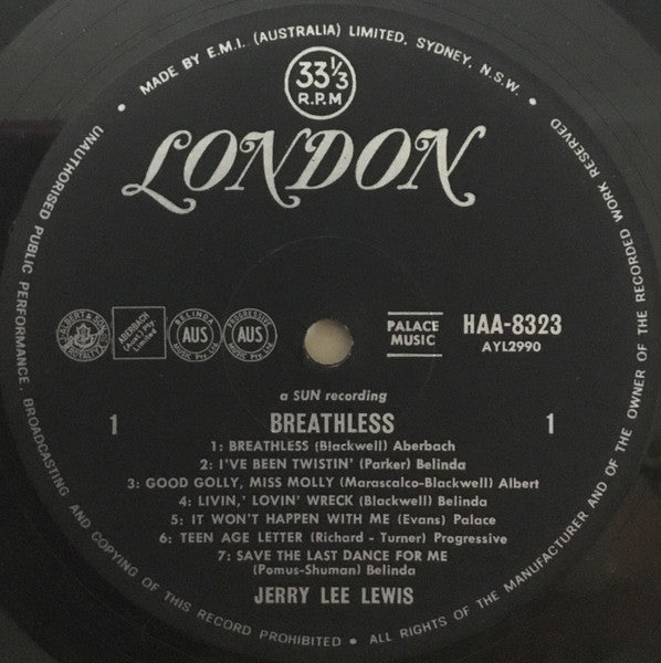Jerry Lee Lewis : Breathless (LP, Comp, Mono)
