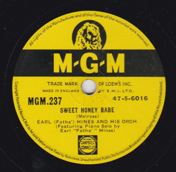 Earl Hines Swingtette / Earl Hines And His Orchestra : Keyboard Kapers / Sweet Honey Babe (Shellac, 10")