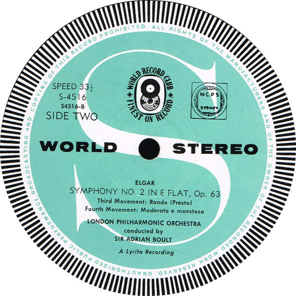 Elgar*, Sir Adrian Boult, London Philharmonic Orchestra : Symphony No, 2 In E Flat (LP, Album, Club)