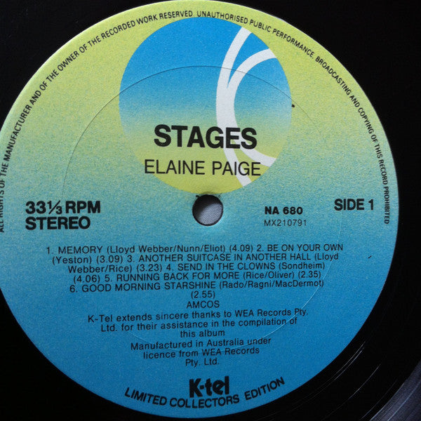 Elaine Paige : Stages (LP, Comp)