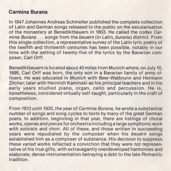 Carl Orff, Robert Shaw, Atlanta Symphony Orchestra & Atlanta Symphony Chorus, The Atlanta Boy Choir, Judith Blegen, Håkan Hagegård, William Brown (3) : Carmina Burana (CD, Album, 2nd)
