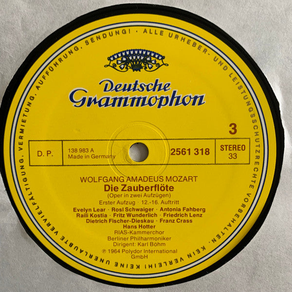 Wolfgang Amadeus Mozart - Evelyn Lear, Lisa Otto, Roberta Peters, Franz Crass, Dietrich Fischer-Dieskau, Hans Hotter, Fritz Wunderlich, Berliner Philharmoniker, Karl Böhm : Die Zauberflöte (Box + 3xLP, Album, RE)