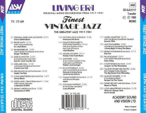 Various : Finest Vintage Jazz (CD, Comp, Mono)