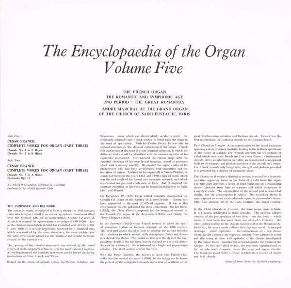 André Marchal (2) : The Encyclopaedia Of The Organ Volume Five (LP, Album, Club)