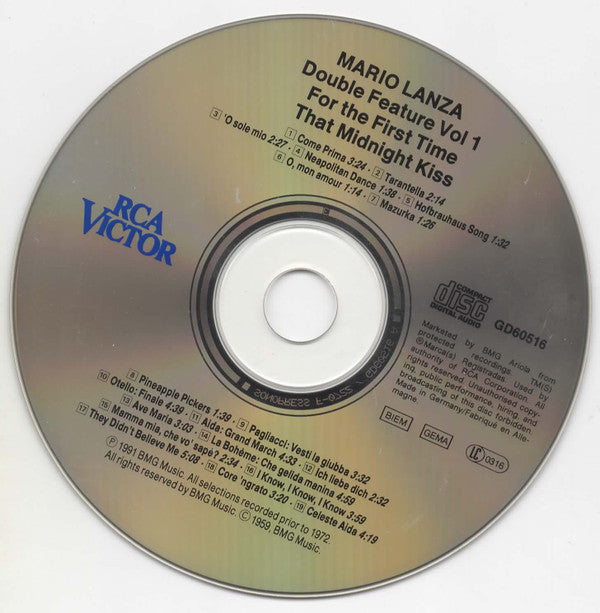 Mario Lanza : Double Feature, Vol. 1: For The First Time - That Midnight Kiss (CD, Album, Comp, RM)