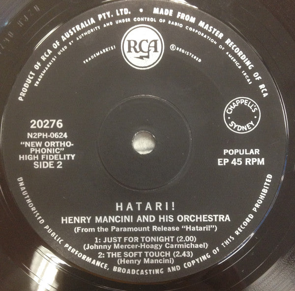 Henry Mancini : Hatari! (7", EP, Sol)
