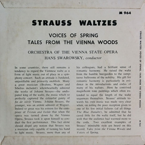 Orchester Der Wiener Staatsoper - Hans Swarowsky : Strauss Waltzes (7", EP, Mono)