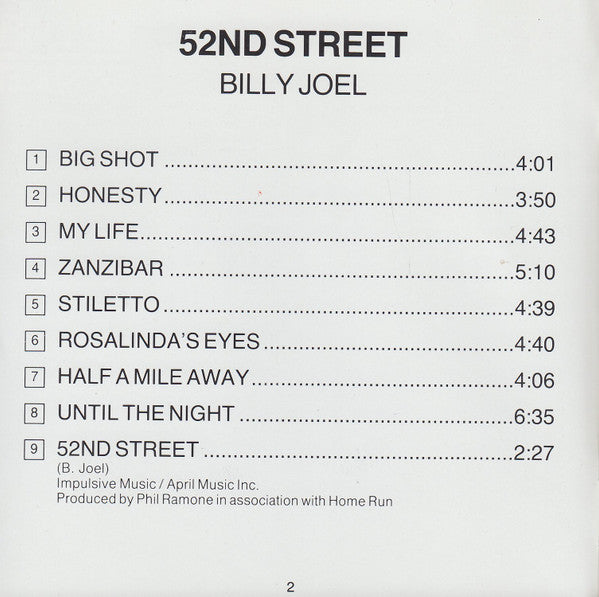 Billy Joel : 52nd Street (CD, Album, RE)