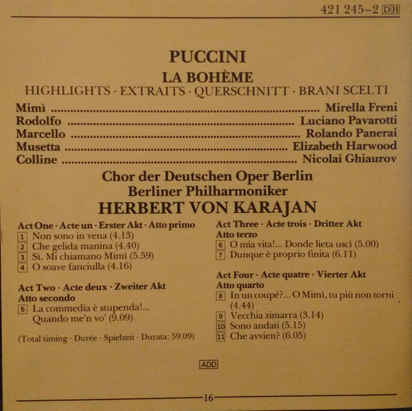 Puccini*, Orchester Der Deutschen Oper Berlin, Berliner Philharmoniker, Herbert von Karajan : La Bohème - Highlights (CD, RM)