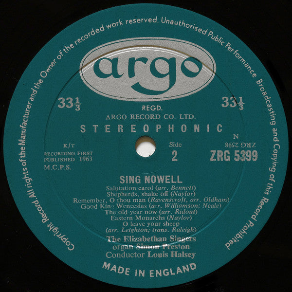 The Elizabethan Singers, Simon Preston, Louis Halsey : Sing Nowell (Carols For Christmas And Other Festivals) (LP)