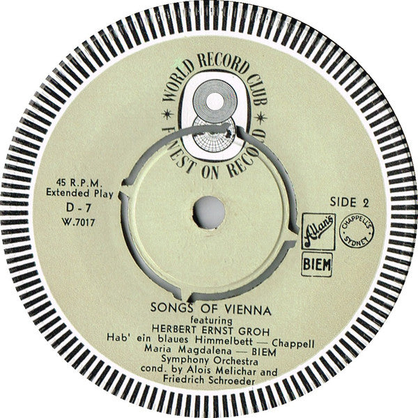 Herbert Ernst Groh : Songs Of Vienna (7", EP, Mono, Club)