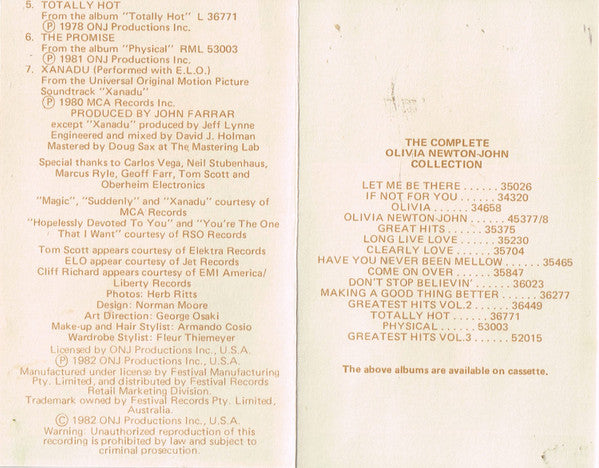 Olivia Newton-John : Olivia's Greatest Hits Vol. 3 (Cass, Comp)