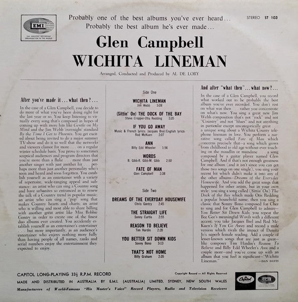 Glen Campbell : Wichita Lineman (LP, Album)