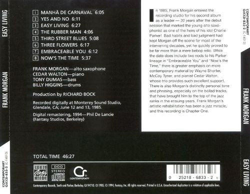 Frank Morgan With Cedar Walton Trio : Easy Living (CD, Album, RE, RM)