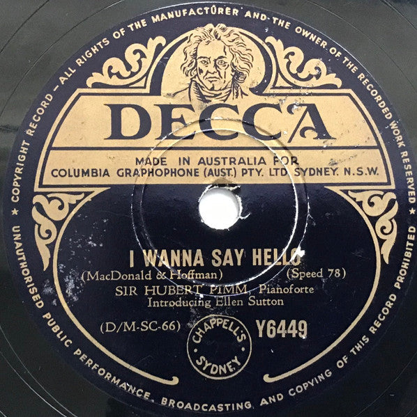 Bill Snyder And His Orchestra / Sir Hubert Pimm Introducing Ellen Sutton : The Chicago Blues / I Wanna Say Hello (Shellac, 10")