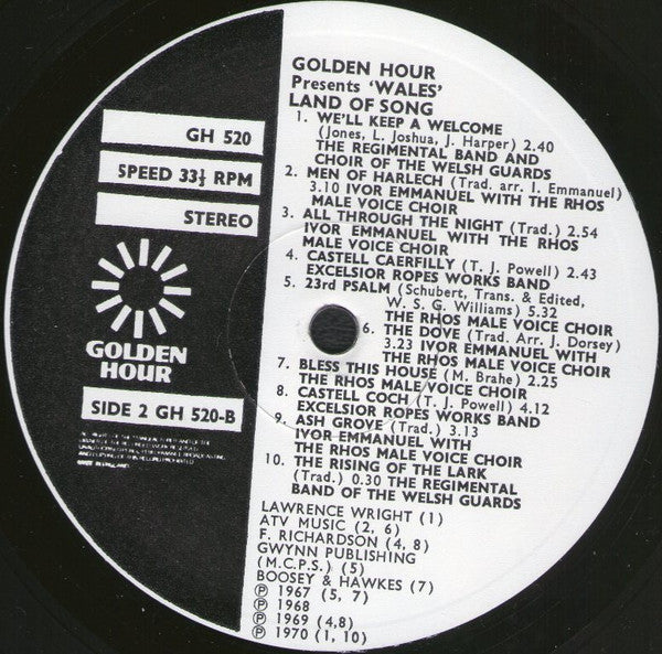 Various : Golden Hour Presents Wales Land Of Song (LP, Comp, Emb)