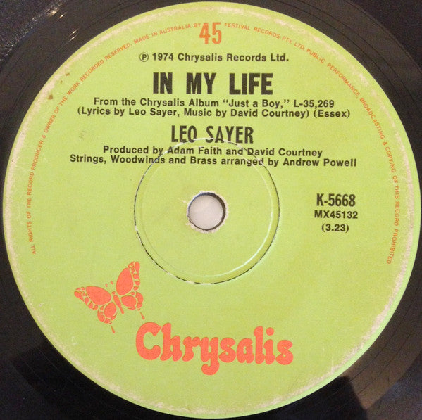 Leo Sayer : Long Tall Glasses (7")