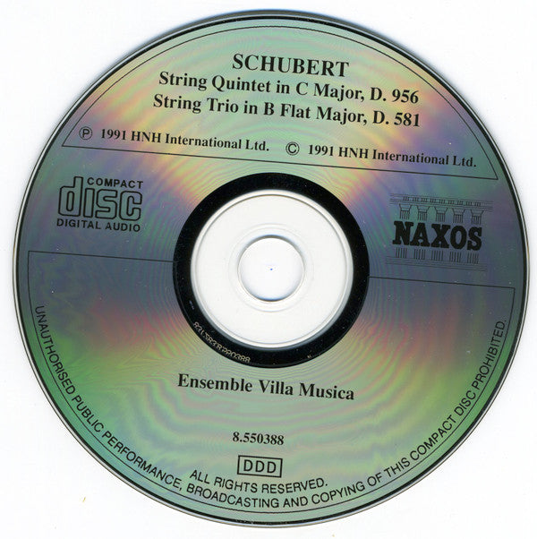 Franz Schubert, Ensemble Villa Musica : String Quintet In C Major, D. 956 / String Trio In B Flat Major, D. 581 (CD, Album)