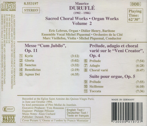 Duruflé*, Eric Lebrun, Didier Henry, Ensemble Vocal Michel Piquemal, Orchestre De La Cité, Michel Piquemal : Sacred Choral & Organ Works Vol. 2 (CD, Album)