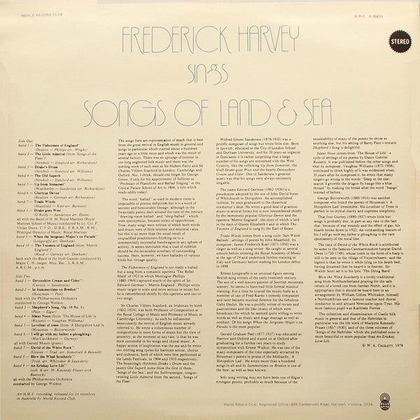 Frederick Harvey : Sings Songs Of Land And Sea (LP, Comp, Club)