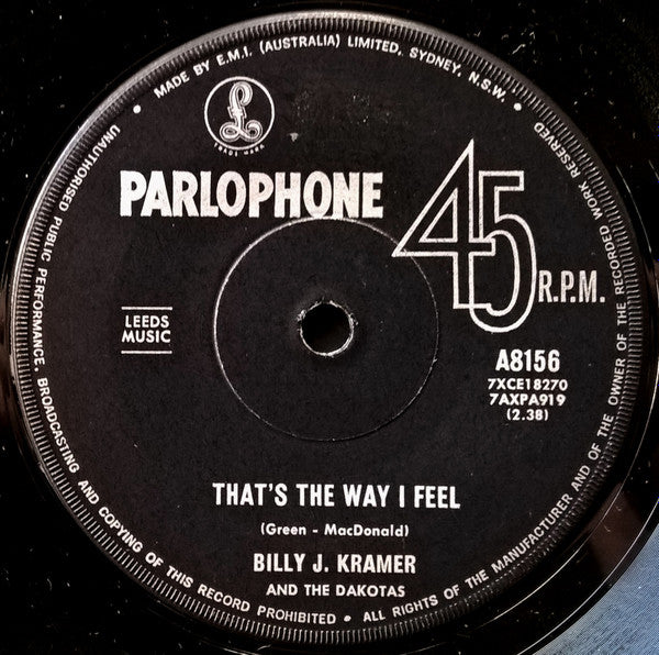 Billy J. Kramer And The Dakotas* : Trains And Boats And Planes / That's The Way I Feel (7", Single)